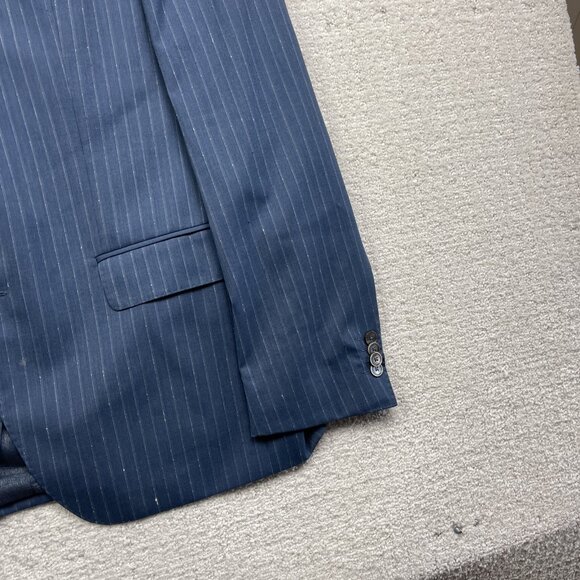 Boss Hugo Boss Jacket Mens 42 R Blue White Stripes Wool 2 Button Blazer Guabello - Picture 4 of 16